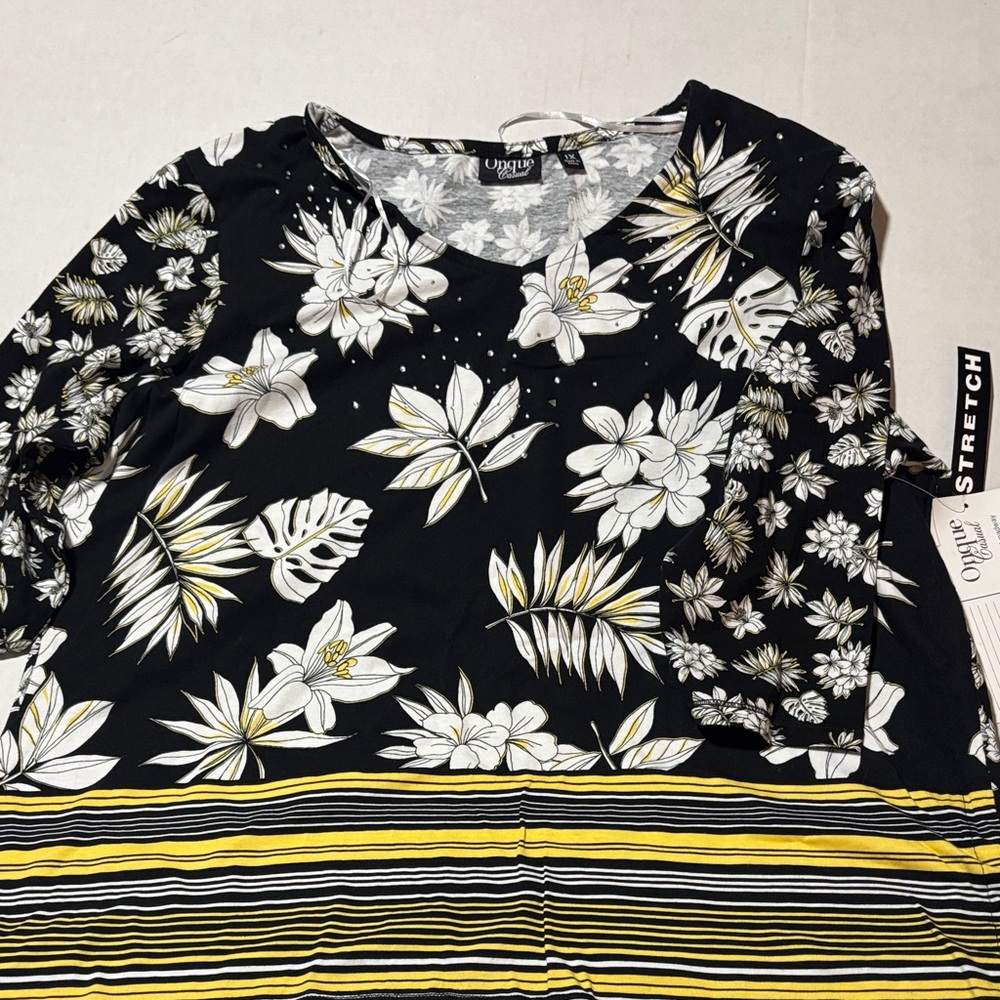 Onque Casuals Black and Yellow Floral Long Sleeve Top